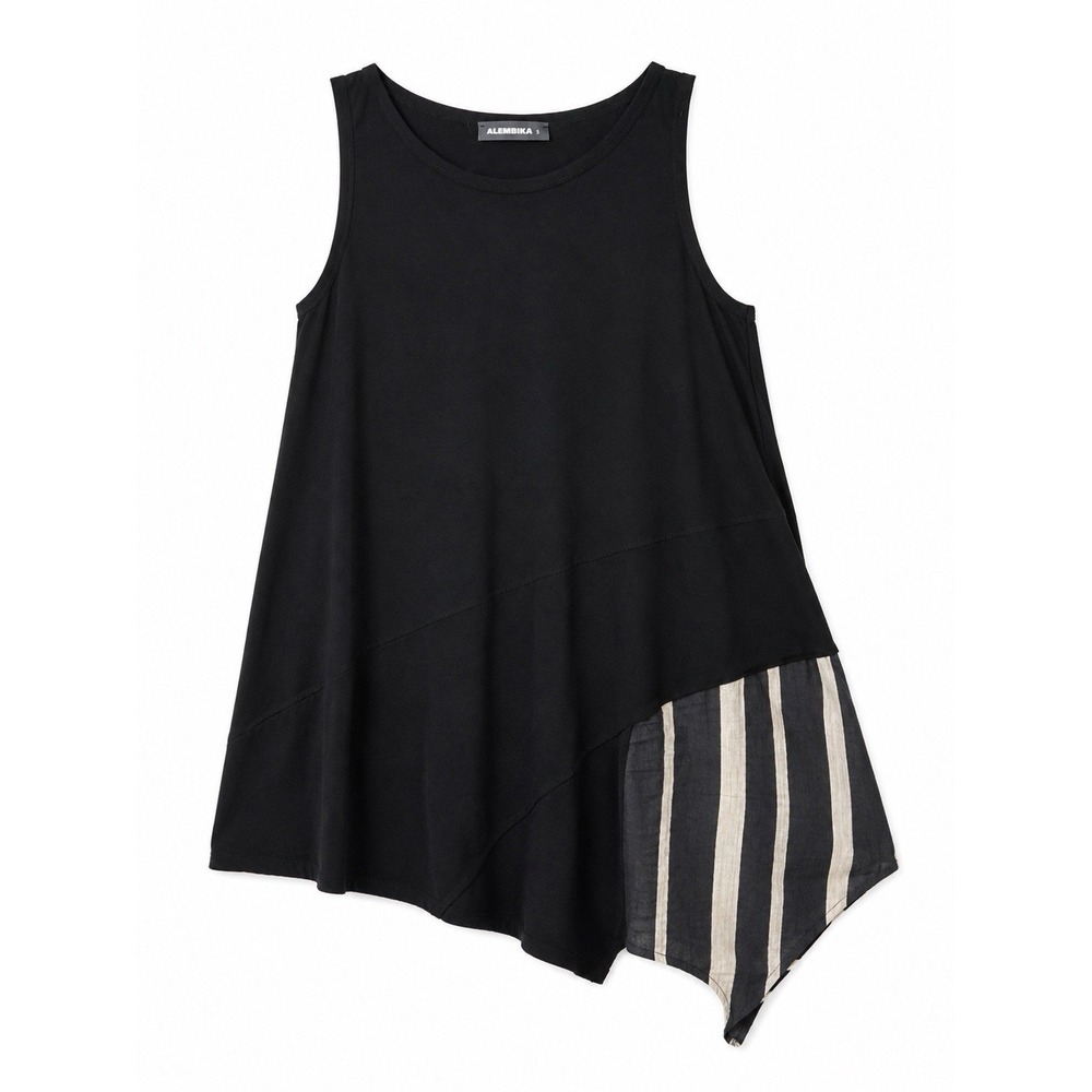 Alembika Tunic XL Lagenlook Asymmetrical Mixed Media Art To Wear Minimalist Top
